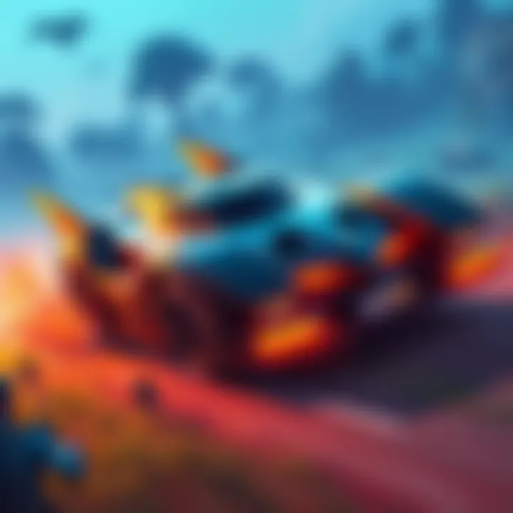 The Batmobile racing through a Fortnite landscape with players nearby