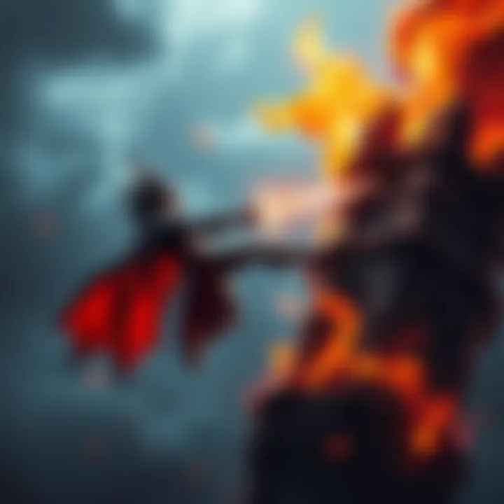 Batrider character engaging a tower with flames, demonstrating tower aggro mechanics in a gaming scene