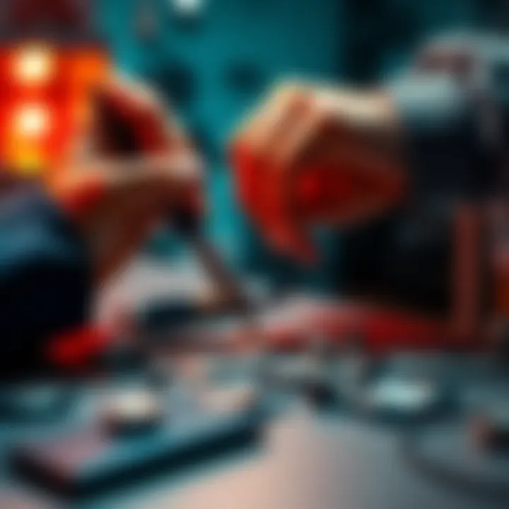 A person using tools to replace a battery in a device