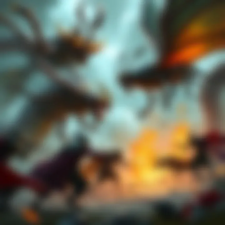 Players engaged in a game fighting against large insect characters and dragon mages