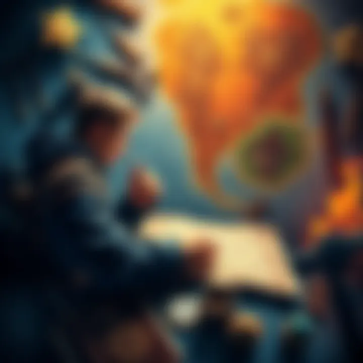 A player strategizing on how to defeat Laxasia, a fierce opponent in a fantasy game, with a map and tools in the background.