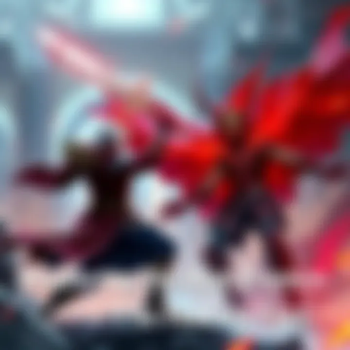 A fierce battle scene showing a character fighting the Red Prince with magical effects in the background