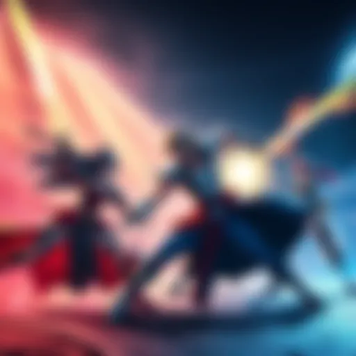 Artwork of characters from Battle Arena Toshinden fighting in a vibrant arena