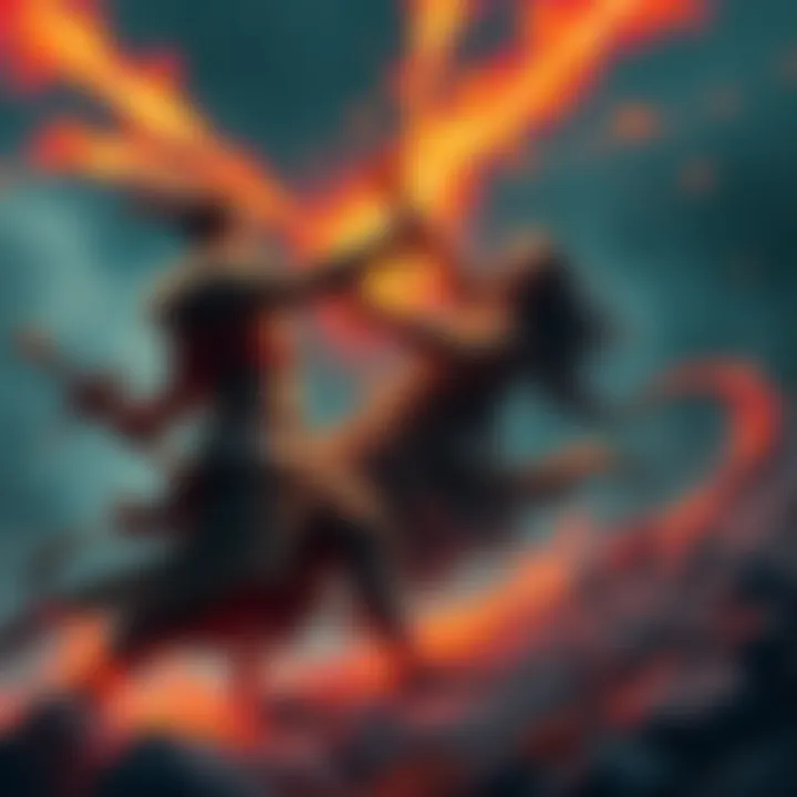 Battle between Consort Radahn and Malenia A tense moment in Elden Ring showing Consort Radahn clashing with Malenia in an epic fight