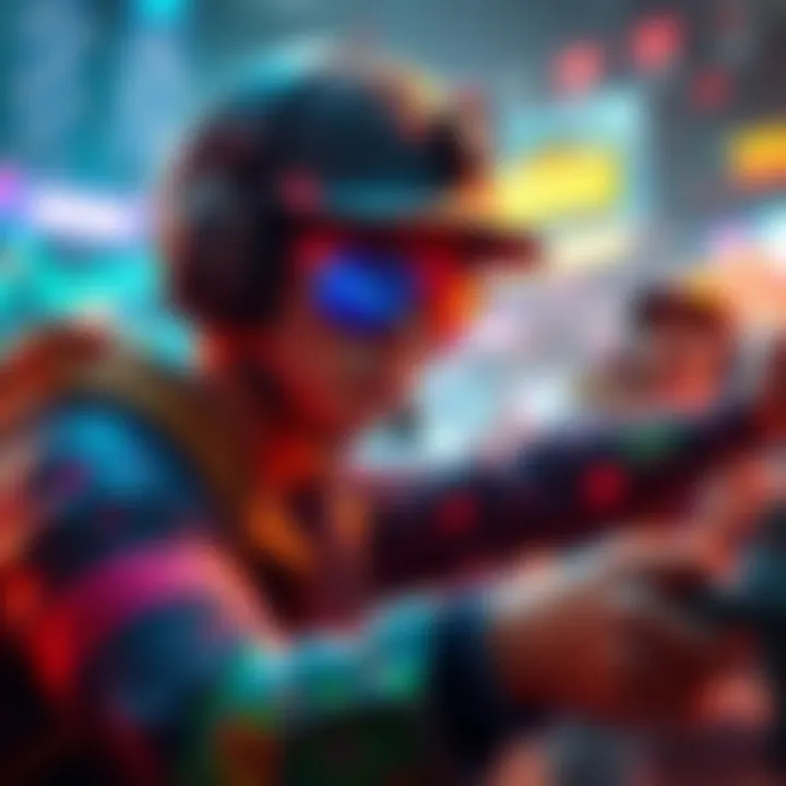 A player intensely focused on winning in a Battle Royale game, surrounded by vibrant in-game graphics and intense action.