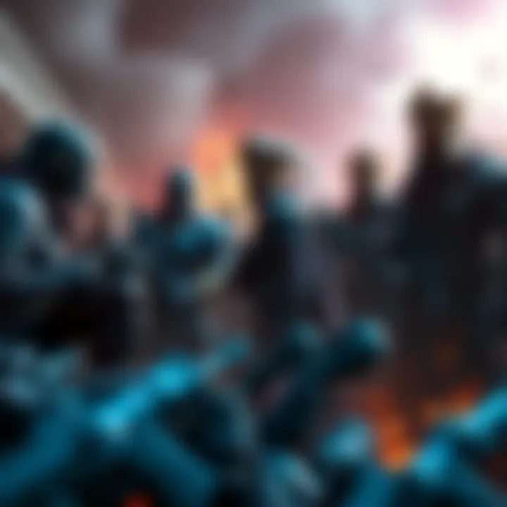 Players in a tense battle situation, debating over the new rules on Queen and Matriarch Cores. Gear is scattered, showing the risks involved in gameplay.