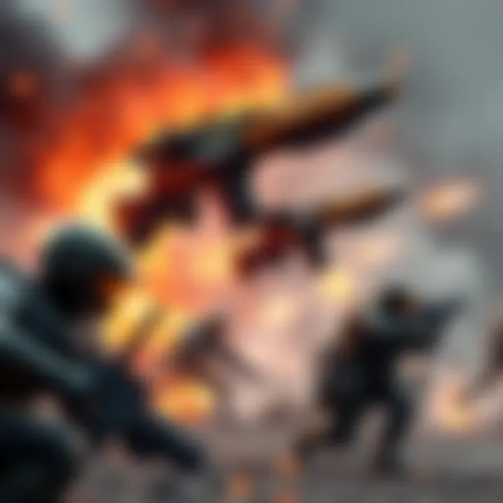 A scene showing futuristic weapons in action against Covenant soldiers in a dynamic combat environment