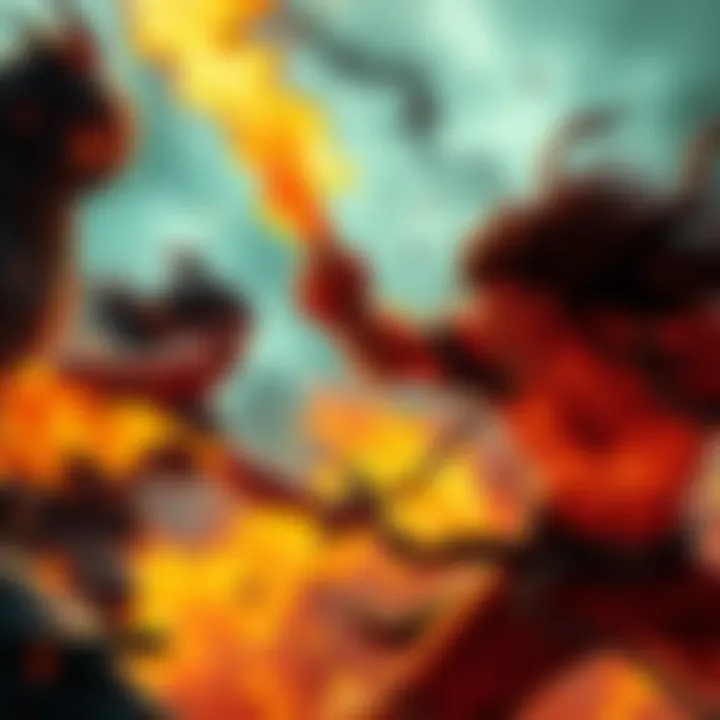 A fierce fight scene with the Damn Flaming Espinas, showcasing combat movements and intense expressions of determination