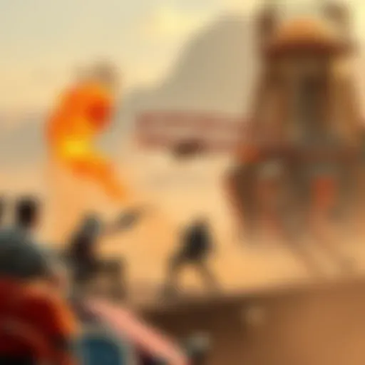 Gamers engaging in a tactical fight on a mining platform in Crimson Desert, showcasing team strategy and excitement.