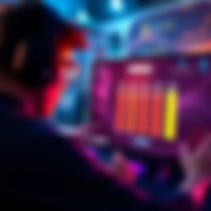 A gamer focusing on their screen, showing a battle pass interface with progress bars filled, indicating XP gains.