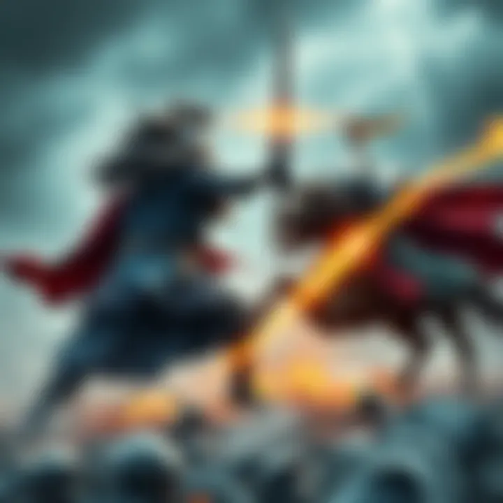 A fierce duel showcasing Roars and Storms in action, with warriors wielding Ash of War techniques in a dramatic combat scene.