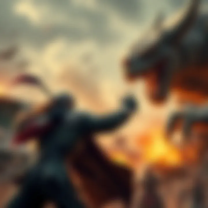 Battle scene against Wuffa A warrior strategically positioned to confront Wuffa, showcasing combat tactics in a tense moment.