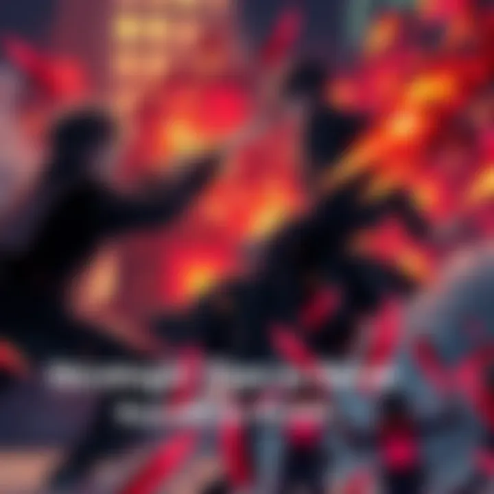 Battle strategy against Kaneki A tactical scene showing a character sacrificing a teammate to save others in a fight against Kaneki, depicting action and adrenaline.