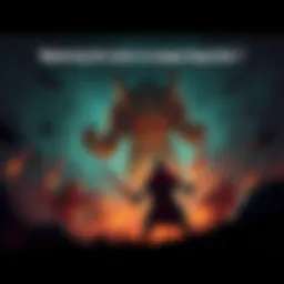 A player character facing the Dung Eater in a dark, ominous setting, preparing for combat with weapons drawn.