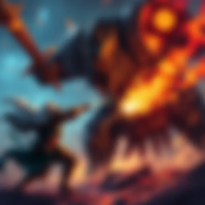 A player battles Hrothgar, a large, imposing character with a level 280, while they are at level 235. The scene shows intense action and strategy as the player uses skills to overcome the challenge.