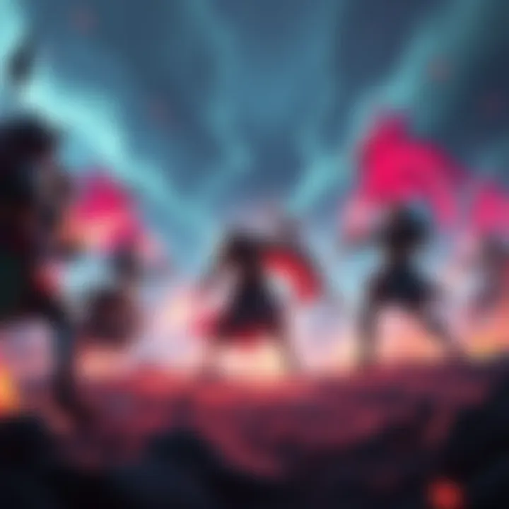 A scene depicting players fighting against Liches and Sisters in an intense game setting, showcasing action and strategy.