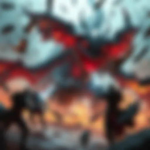 Battle with Mohg in phase two Players fighting Mohg amidst visual chaos and confusion in a fantasy setting