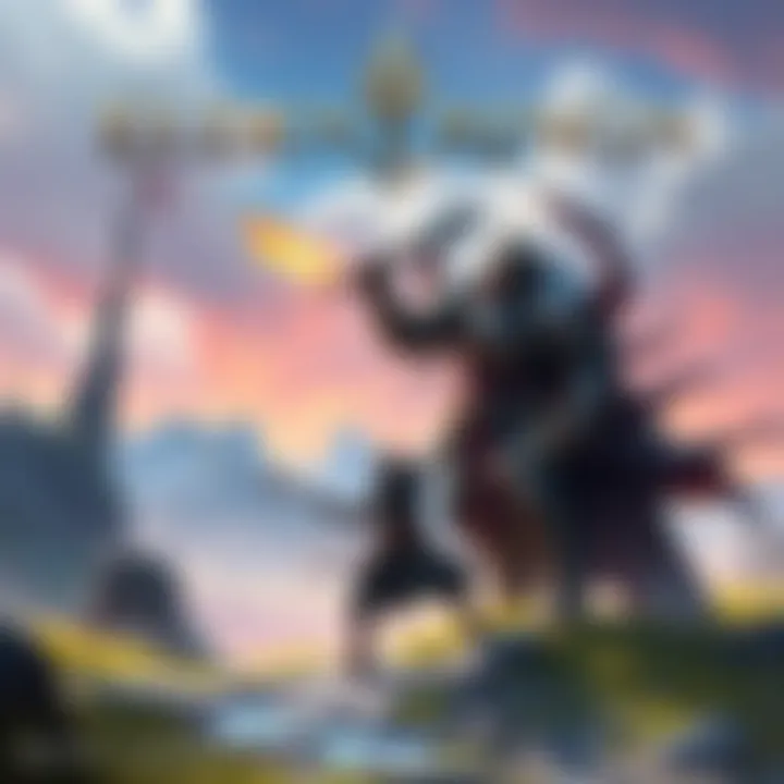 Battle with Consort Radahn A fierce battle scene featuring a player character fighting Consort Radahn, a large, armored figure, with a vibrant backdrop of Elden Ring's landscapes.