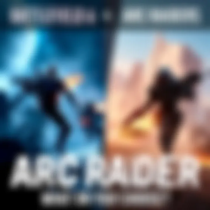 A split screen showing intense gameplay scenes from Battlefield 6 on one side and a futuristic setting from ARC Raiders on the other side, highlighting the differences in styles and themes between the two games.