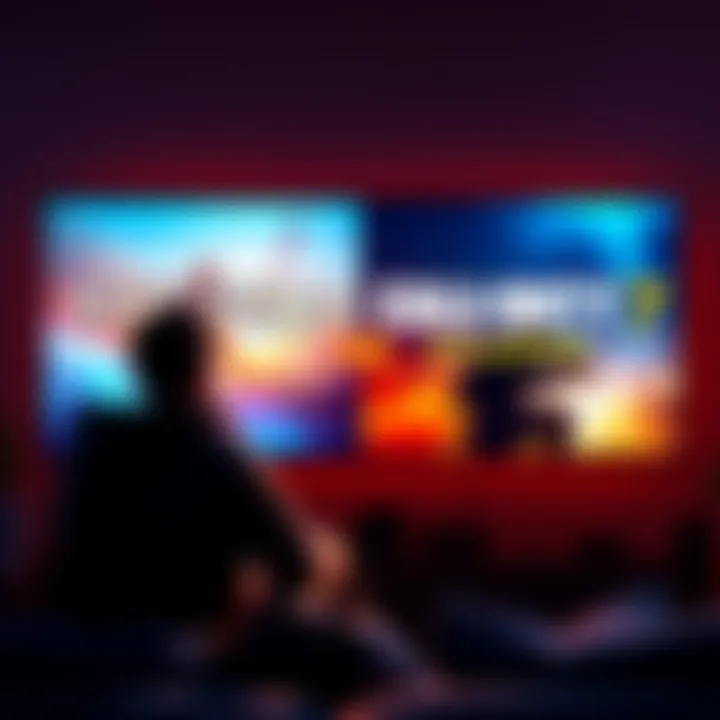 Battlefield 6 vs. Call of Duty 7 comparison A casual gamer sits in front of a screen showing Battlefield 6 and Call of Duty 7 side by side, contemplating which game to choose during the Steam sale.