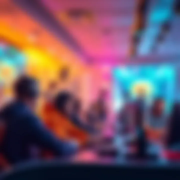 A vibrant scene showing gamers streaming tournaments on BattleSuite, with players connecting and managing teams in a competitive gaming environment.
