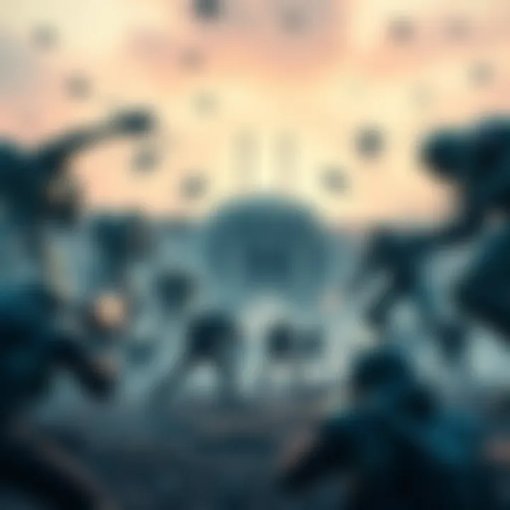 Players in a chaotic PVP battle against large robots at the Dam, with other players causing frustration.