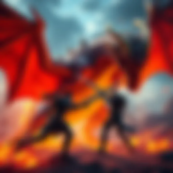 A hunter facing Malzeno, a large dragon-like creature, in a dynamic battle scene with weapons drawn and intense action.