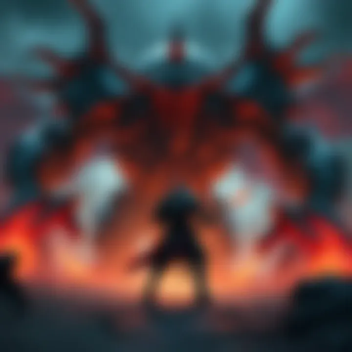Battling Radahn A player in armor facing a giant enemy named Radahn in a dramatic battle scene