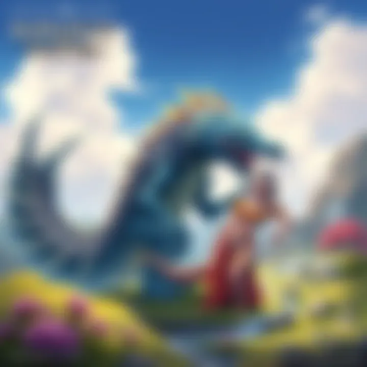 An illustration featuring Bazelgeuse with explosive scales and Namielle showcasing its aquatic features, both standing out in a vibrant landscape.