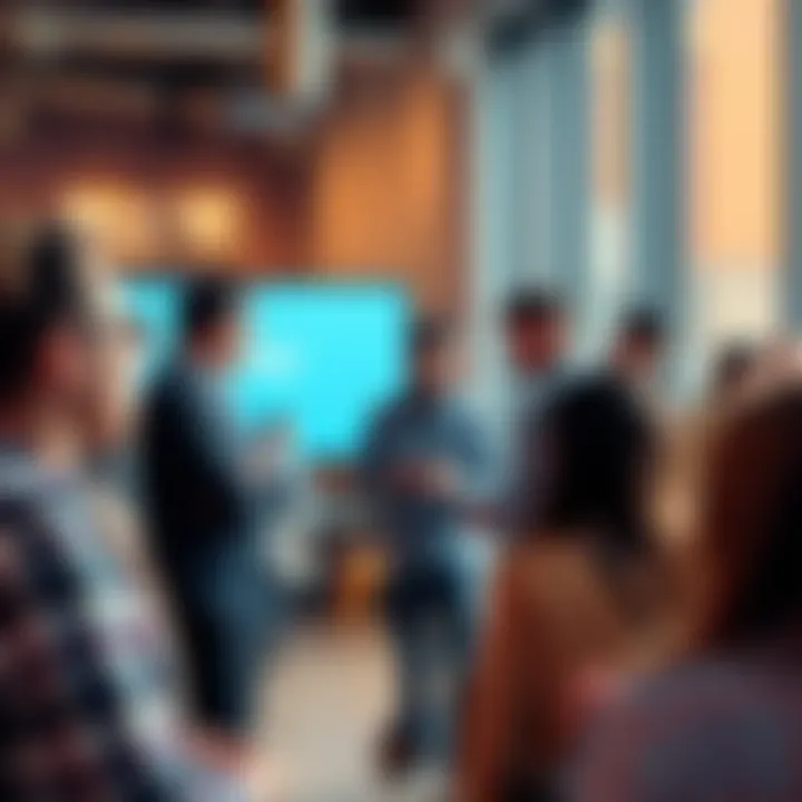 A group of people discussing their experiences with BBB complaints in a community setting