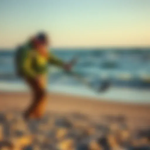 Person searching for treasures on the beach with a metal detector