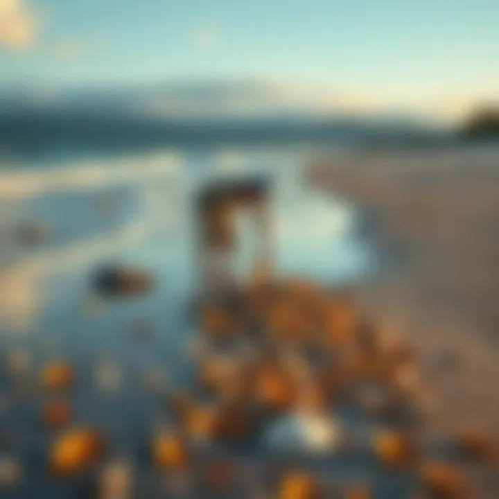 A person searching for shells and treasures on a sandy beach