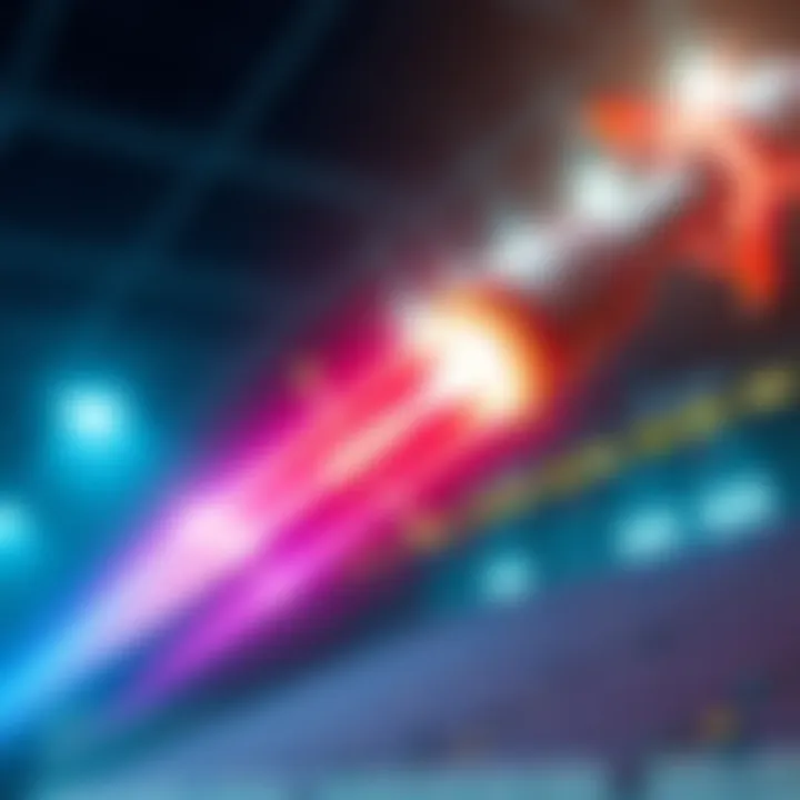 A demonstration of beam weapons showing different attack speeds and power levels in a stadium setting