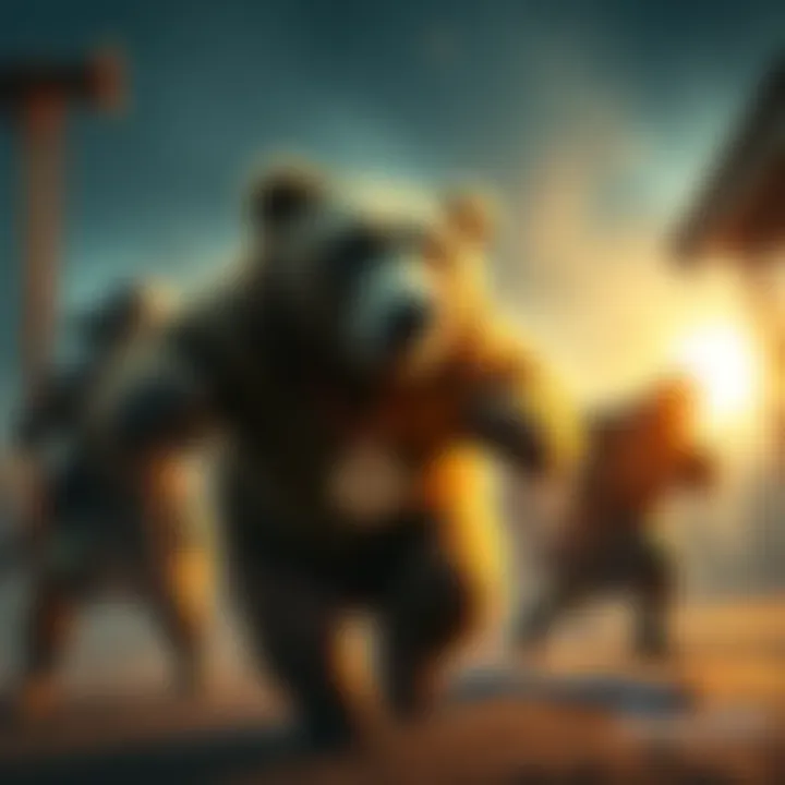 A player racing against the clock in a bear trial, surrounded by guards and aiming for a bronze medal.