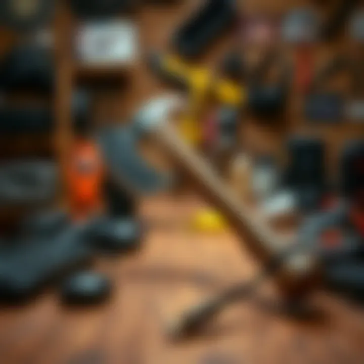 A bearded axe positioned prominently on a wooden table, surrounded by gaming gear and accessories, highlighting its popularity among weapon choices.