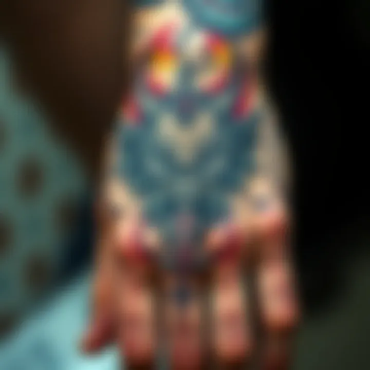 Beast Clergyman Hand Tattoo Close-up of a detailed hand tattoo featuring the Beast Clergyman design by artist Misia in NYC.