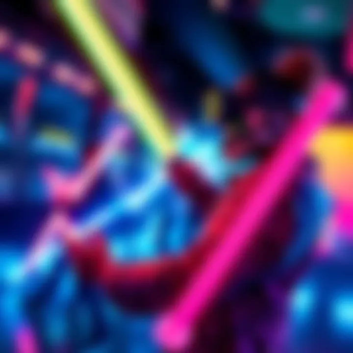 A player enjoying Beat Saber with glowing lightsabers while dancing to music in a virtual environment.