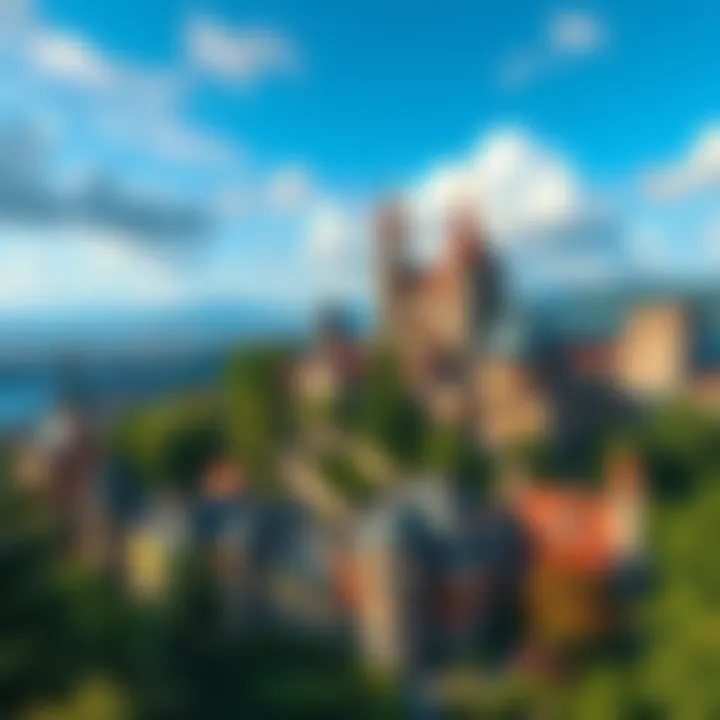 A vibrant scenery of Beauclair, featuring stunning architecture and lush surroundings from The Witcher 3.