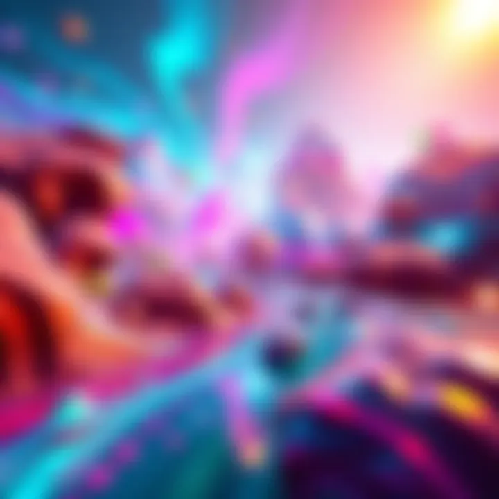 A colorful scene showcasing smooth gameplay transitions and artistic visuals in a vibrant game environment