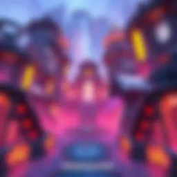 A vibrant Overwatch map showcasing detailed architecture and lighting effects, inviting players to explore its unique atmosphere.