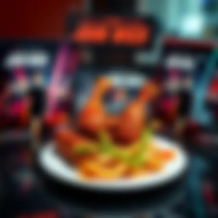 A plate of Beer Can Chicken surrounded by movie posters of John Wick, symbolizing flavor and action
