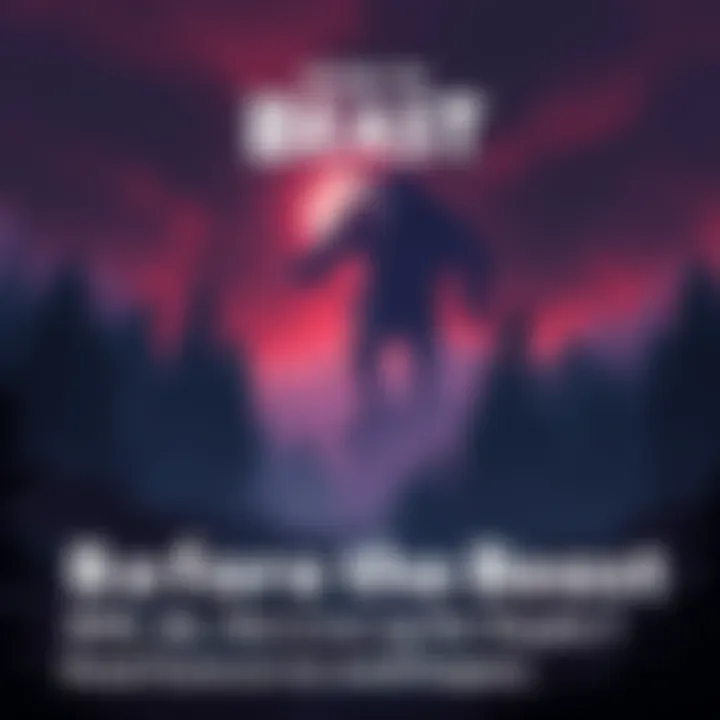 A dramatic landscape showcasing a beast lurking in the shadows of a dark forest, with hints of nostalgic elements from past games, creating a sense of anticipation.