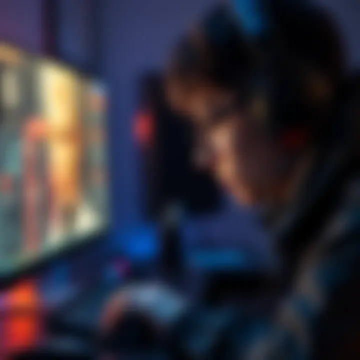 A beginner gamer focuses on their screen while practicing aim training with a mouse and keyboard