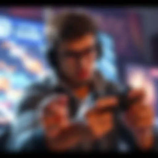 A beginner gamer focused on the screen, holding a game controller and showcasing determination.