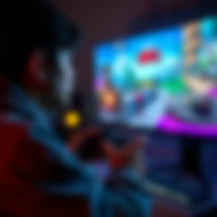 Beginner Gamer at Xbox Series X A person playing a new game on Xbox Series X, looking focused with a controller in hand, surrounded by vibrant game visuals on the screen.