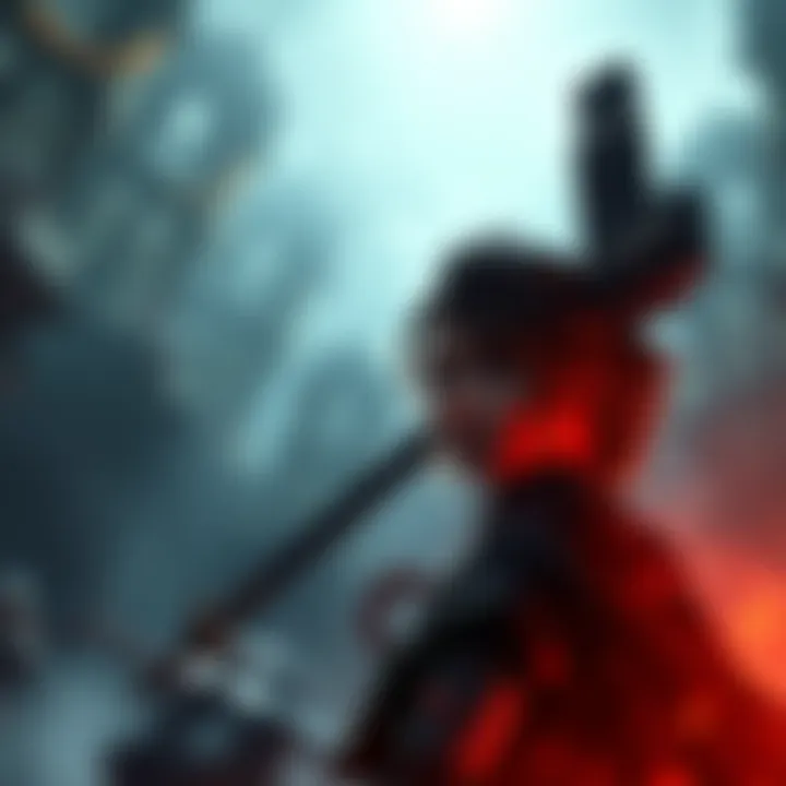 A character with a sword ready for battle in a dark, atmospheric setting, with art style reminiscent of Bloodborne, showing vibrant visuals and a sense of adventure.