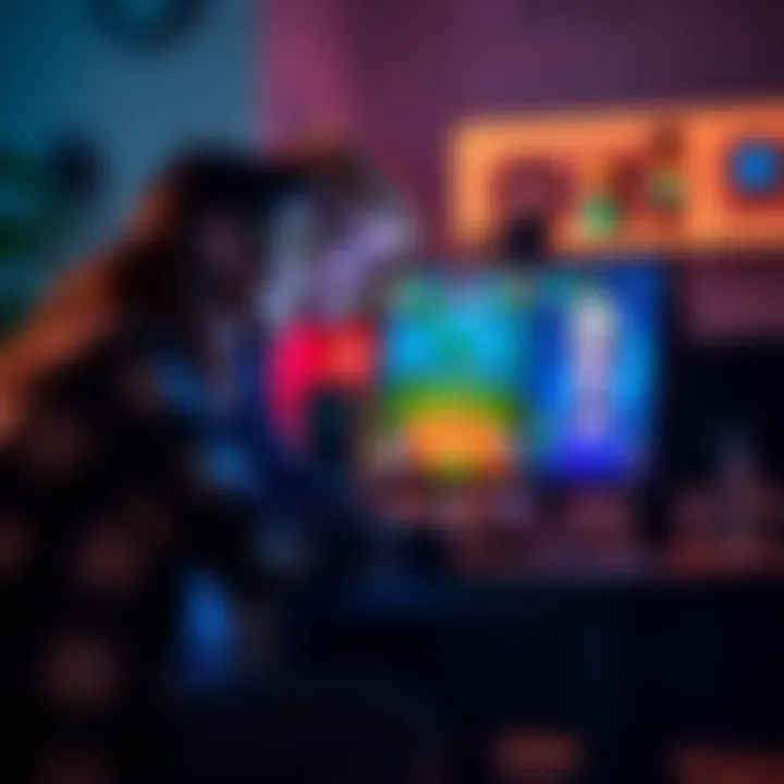 Beginner Learning Auto Battler A couple sitting together, with one person showing the other how to play an auto battler game on a computer screen, both looking engaged and focused