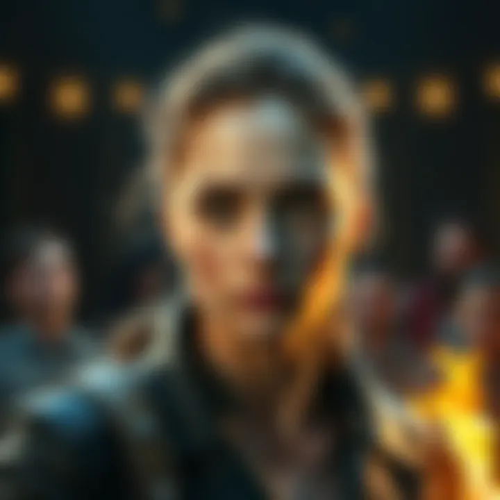 A character named Bella with a blank facial expression in a dramatic scene, showing a lack of emotion despite the surrounding intensity.