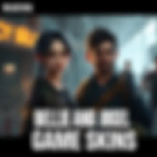 Concept art showing characters Bellie and Joel with unique skins inspired by The Last of Us 2 and Dead Space, set in a game background