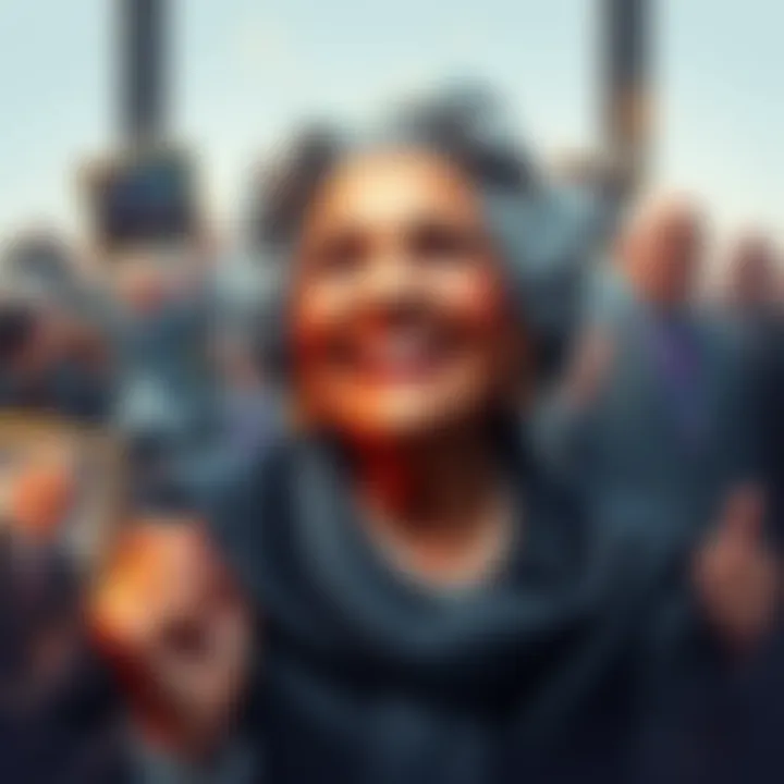 A beloved figure smiling warmly, surrounded by memories and achievements that highlight her impactful journey.